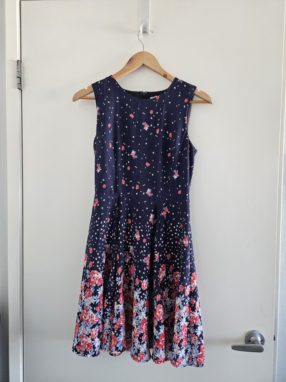 Maison Jules Navy Floral Dress with Pink and Light Blue Accents